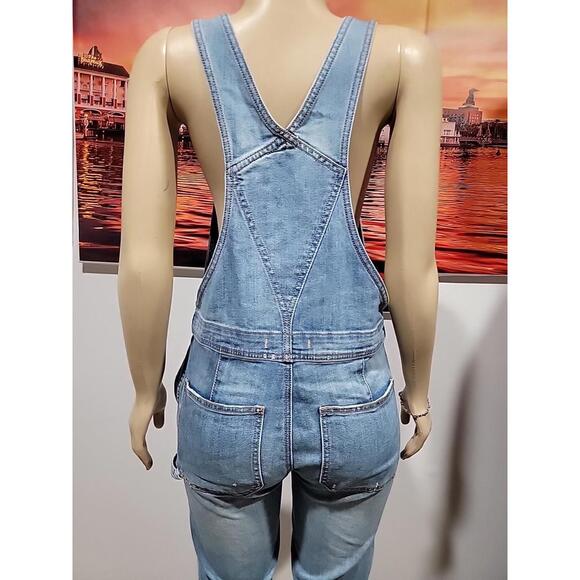 Free People Button Front Size 27 Distressed Overall Denim Color:True Wash #CB9 - Picture 7 of 13